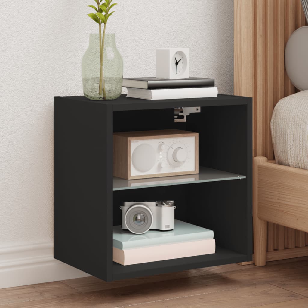 Wall Mounted Nightstand with LED Lights Black