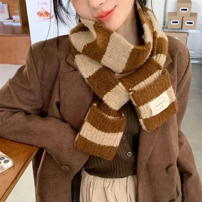 New Striped Soft Wool Knitted Scarf - Women's Winter Korean-Style Versatile Simple Thick Warm Scarf Cold-Resistant Scarf