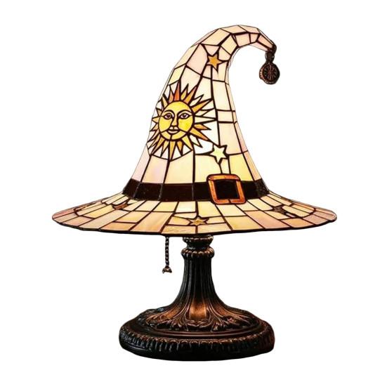 Лампа в виде шляпы ведьмы, витражное стекло, смола, свет в виде шляпы волшебника, жуткая готическая настольная лампа, декоративный торшер для вечеринки в помещении, Хэллоуина с привидениями, спальни