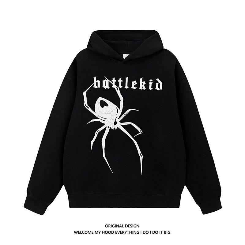 Winter American Hip Hop Spider Print Hoodie Loose Couple Streetwear