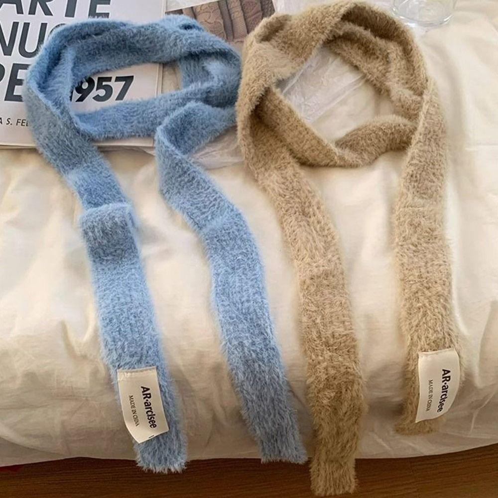 Solid Color Long Strip Scarf Plush Mohair Women Scarf New Y2K Girl Scarf Outdoor