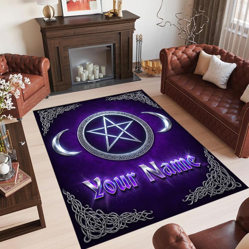 Witchcraft Theme Crystal Velvet Rug Personalized Custom Name Text Soft Floor Mat Home Decor