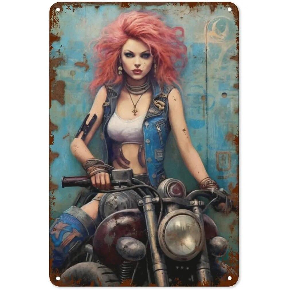 Металлические жестяные вывески Pin Up Девушка Женщина Мотоцикл Сексуальная Девушка Винтаж Забавные Художественные Настенные Украшения для Дома Мужчина Пещера Гараж Кафе Бар Клуб