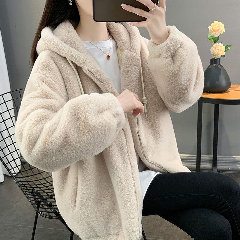 2024 Spring/Fall Women's Double-Sided Plush Fleece Coat with Hood