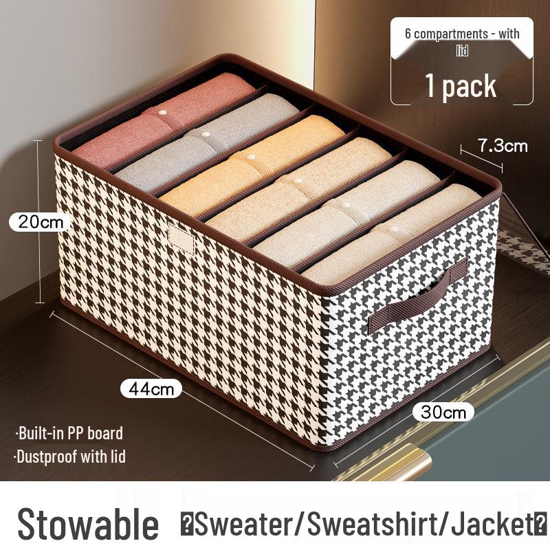 Houndstooth Foldable Clothes Storage Box with Dividers, Large Capacity for Bedroom