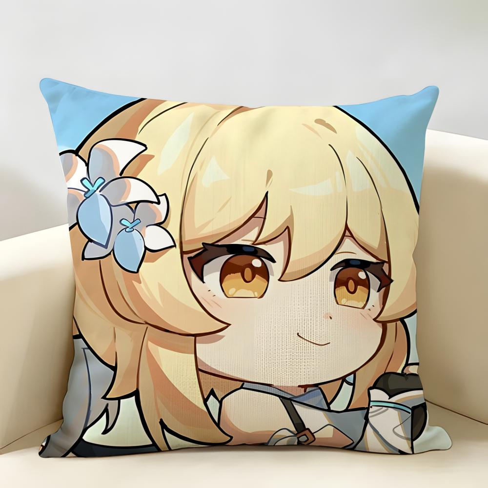 Lumine Cute Genshin Game Cushion Cover Natural Linen Organic Fabric DoubleSided Printing Room Sofa Decor Pillow Case