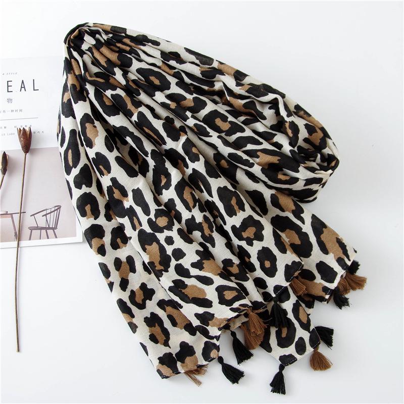 Spring And Autumn Winter Fashion Leopard Scarf Long Versatile Women'S Cotton And Hemp Silk Scarf Dual Use Shawl