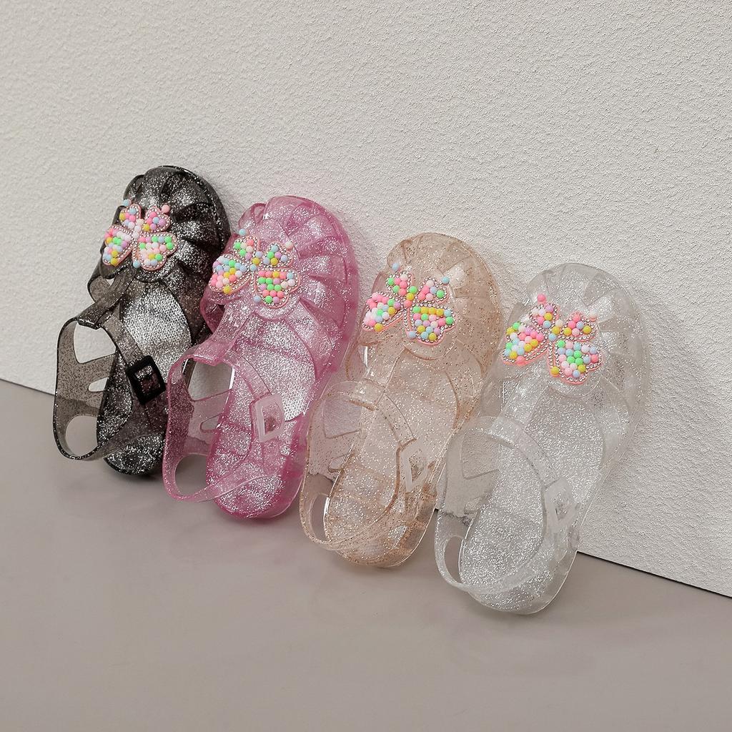 Girls Shiny Jelly Sandals Roman Closed Toe Hollow Princess Beach Shoes For Summer