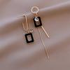 2024 New Design Asymmetric Geometric Black Square Pendant Metal Long Earrings Fashion Classic Zircon for Party Woman‘s Earring