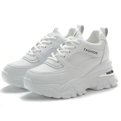 Женские кроссовки на толстой подошве, увеличивающие рост, модные белые спортивные туфли на платформе для женщин из искусственной кожи с толстой подошвой, вулканизированные туфли