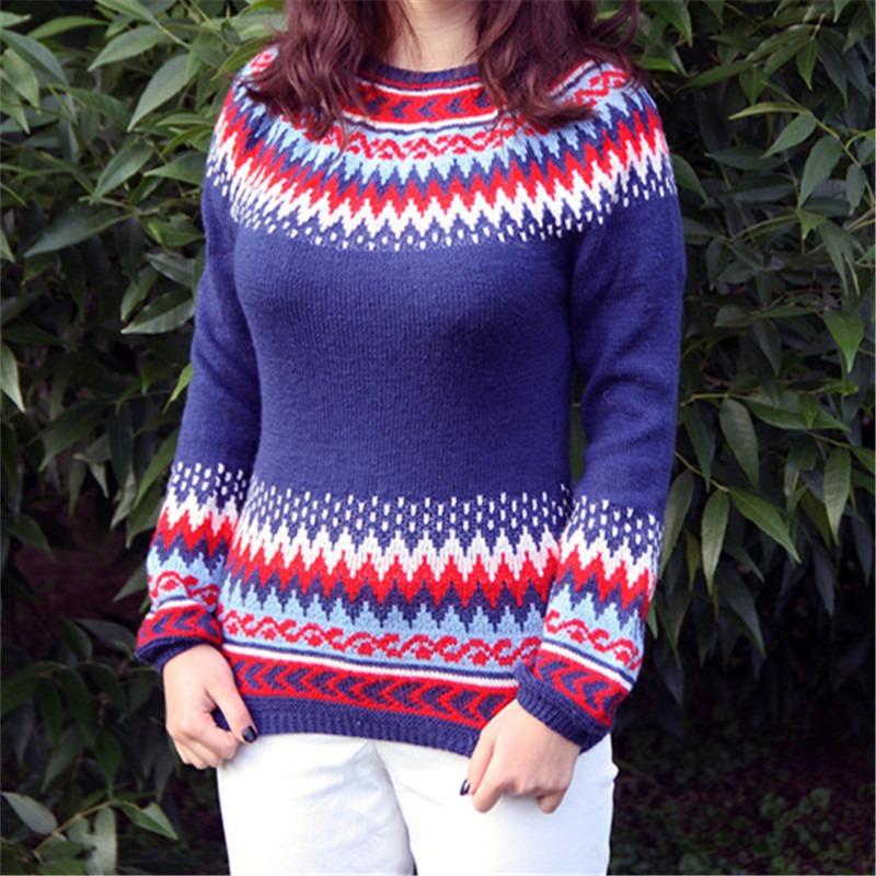 DAFIFY Женская мода повседневная осень-зима ромбовидный узор с длинным рукавом и круглым вырезом свитера