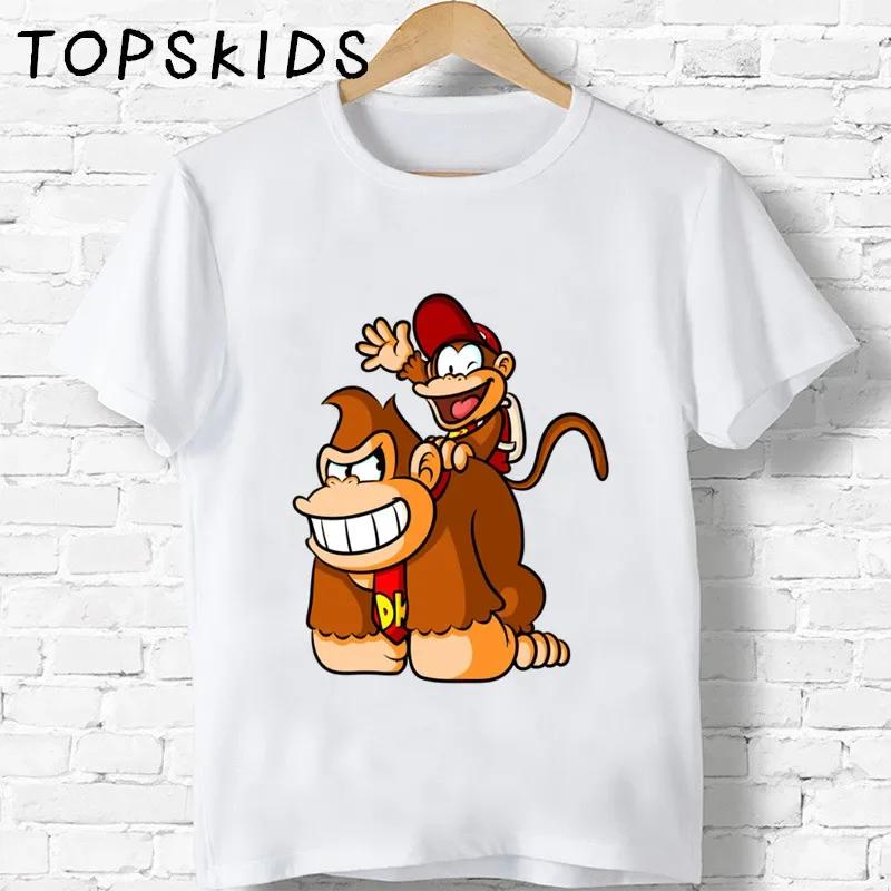Hot Sale Children Donkey Kong Country Print Cartoon Tshirts Boys Girls Funny Monkey Baby Tops Kids Summer Short Sleeve T shirt