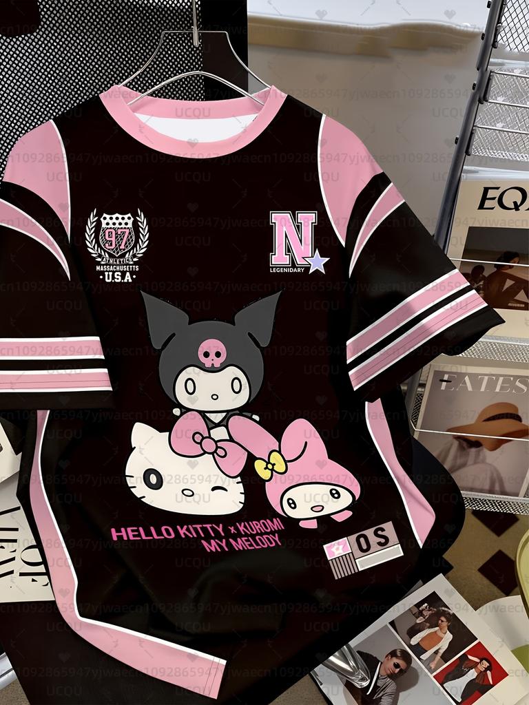 Летняя женская повседневная футболка с 3D-принтом Hello Kitty, милая футболка для активного отдыха, футболка с круглым вырезом