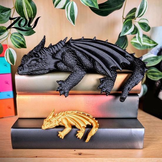 Shelf Display Ornament Sleeping Dragon Bookshelf Decor, Book Nook Figurine, Gothic Resin Statue Fantasy Booksitter Ornament, Desk Bookend for