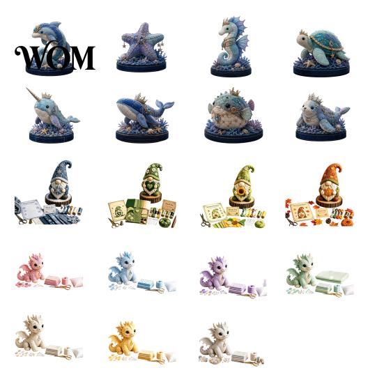 Sea Animal Supplies Kit DIY Patchwork Doll Kit, Handmade Gnome Sewing Set Cloth for Home Decor, Fabric Cartoon Dragon Crafts Beginner Decorative