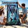 Custom Name Personalized Leo Messi Print Beach Towel, for Trip Camping Beach Party Home Decor, Birthday Gift for Family & Friends