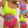 Women Swimwear Contrast Colors Whorl One Shoulder Hollow Out Women Monokini Beach