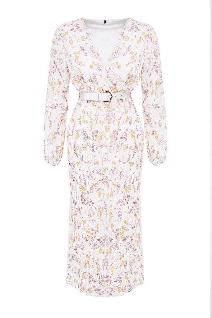 Женское стильное платье Черное шифоновое тканое платье трапециевидной формы с поясом и плиссировкой макси