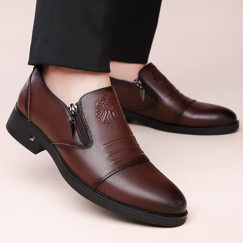 High Quality Men Spring Leather Comfortable Formal Leather Shoes New British Style Men Side Zipper Business Oxford Shoes