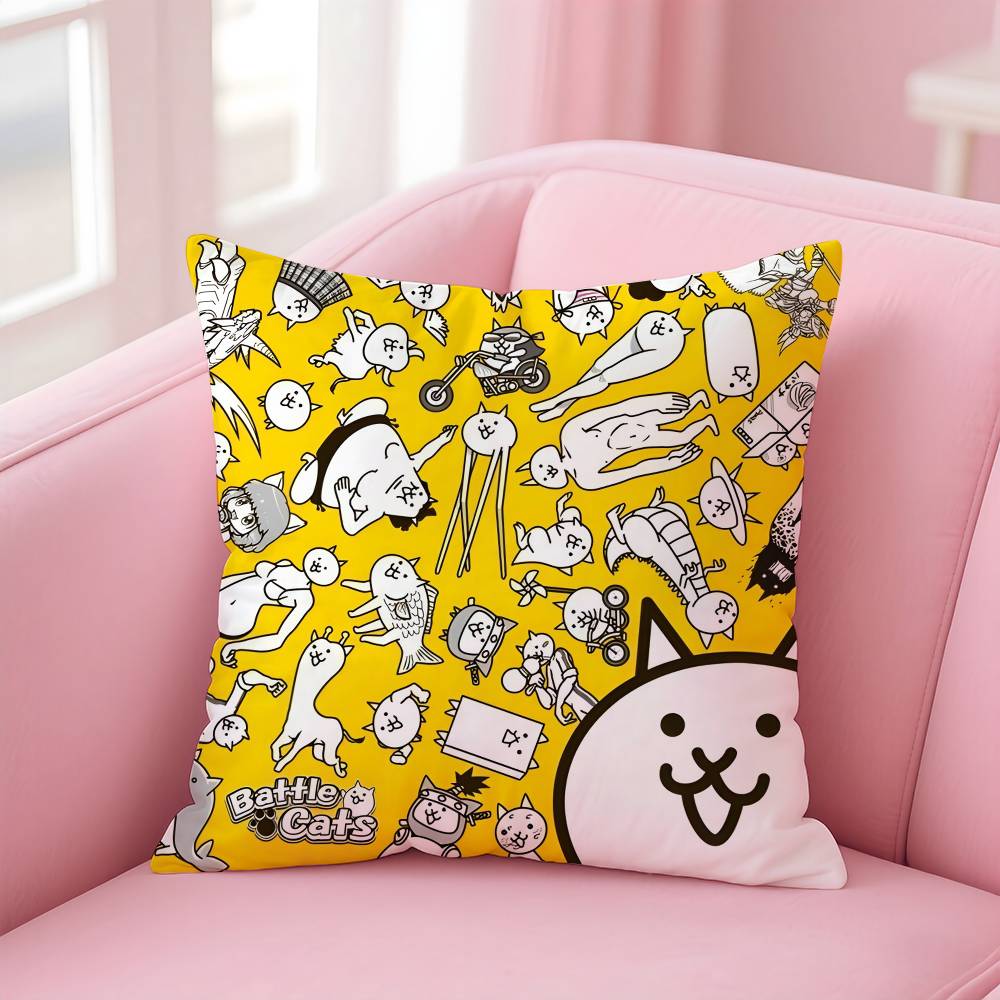 B-Battle Cats Anime Pillow Case Anti-Dustmite Pillowcase Invisible Zipper Silky Short Plush Sofa Cushion Cover