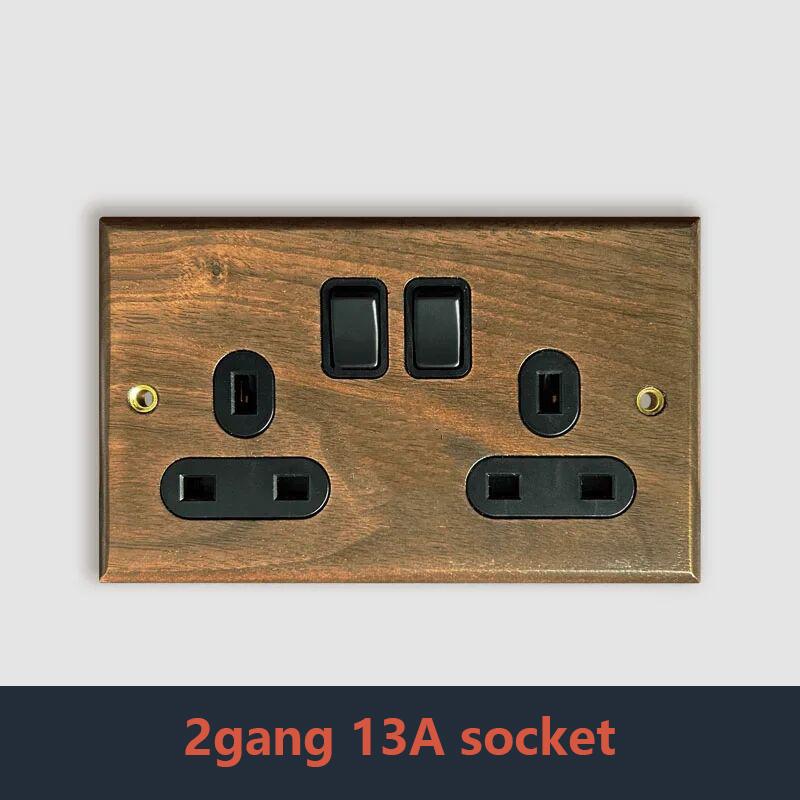 Retro Uk 13A Wall 2gang2way Light Switch,antique Villa High Power USB C Fast Charging Solid Wood Socket,home Speed Dimming Panel