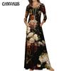 Spring and Autumn Women's Dress Round Neck Knit Long Sleeve Long Dress Floral 3D Printed Casual Women's Dress
