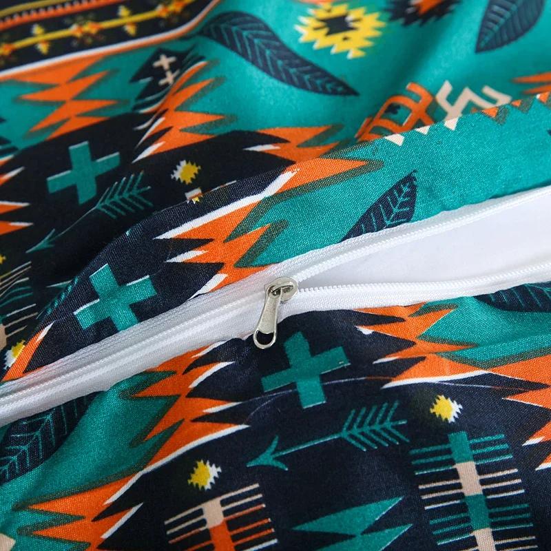 3pcs Boho Bedding Set Striped Geometric Duvet Cover and Pillowcases In Brown Ethnic and Traditional Style Soft Cozy Quilt Covers