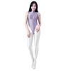 AMORESY Ellis Collection High Neck Sleeveless Glossy Extra High Leg Silky Swimsuit Bodysuit T-Back (022) (XXL, Lilac)
