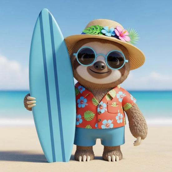 Beach Party Animal Sculpture Resin Surfing Sloth Turtle Ornament Beach Vacation Gnome Statue for Home Decor Desktops Bookshelves