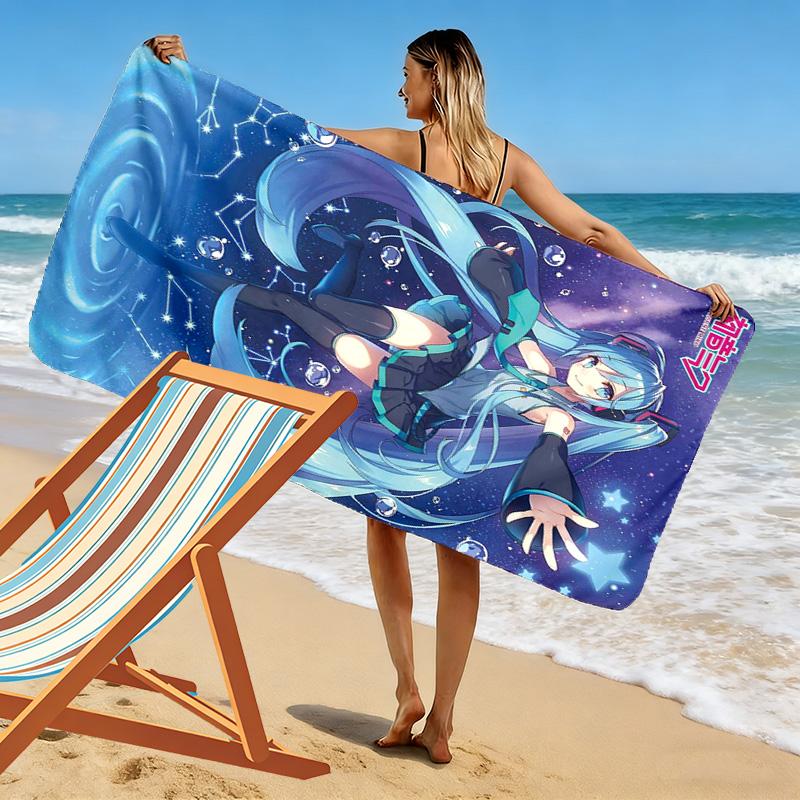 Anime Miku Print Beach Towel, Large Soft Quick Dry Towel for Beach Camping Swimming