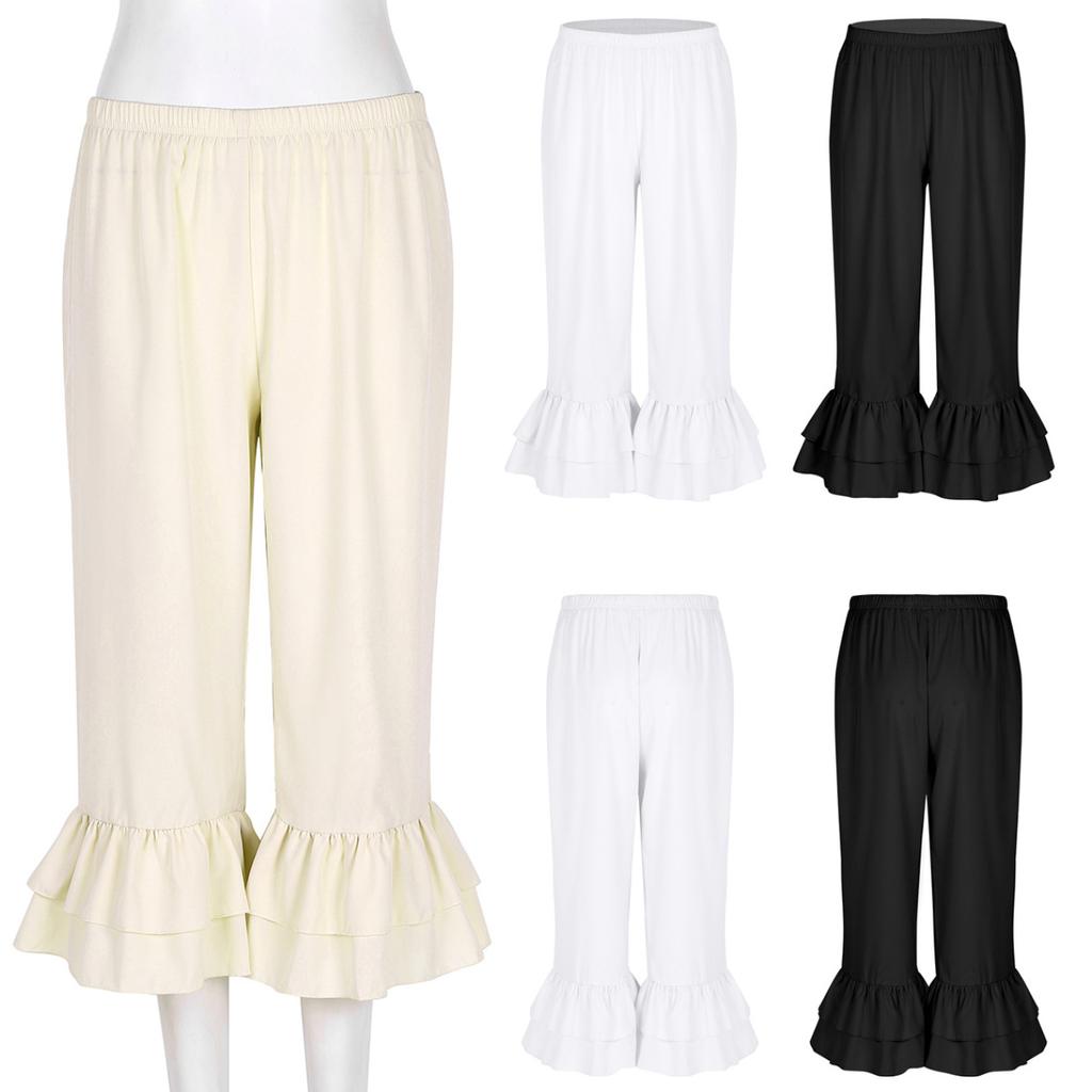 Women Retro Vintage Elastic Waist Ruffles Hem Pantaloons Bloomers Underpants Victorian Era Costume