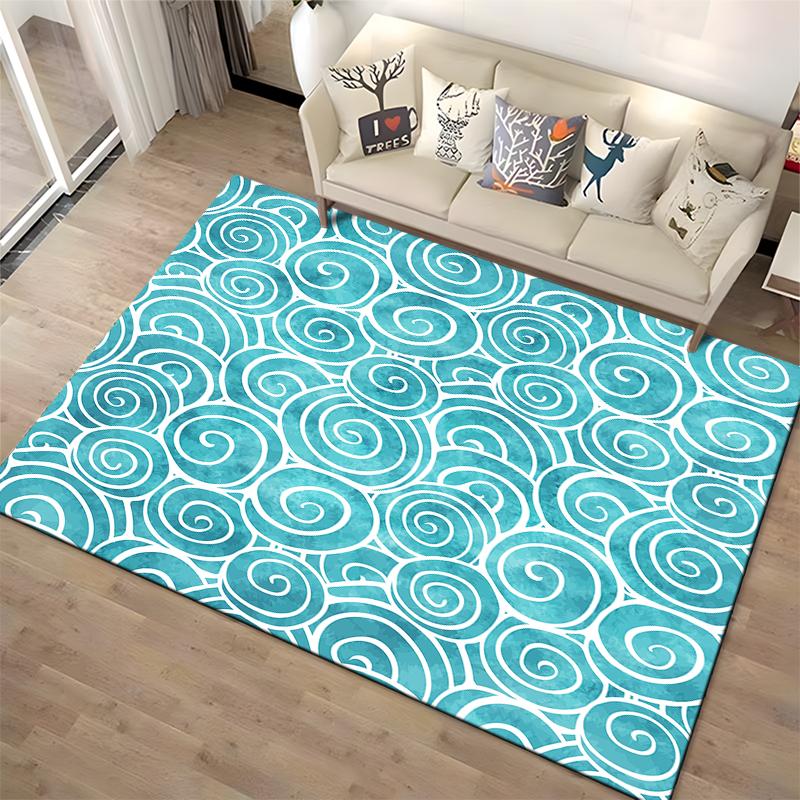 Turquoise Swirl Pattern Rug Non-slip rug suitable for living room and bedroom sofas