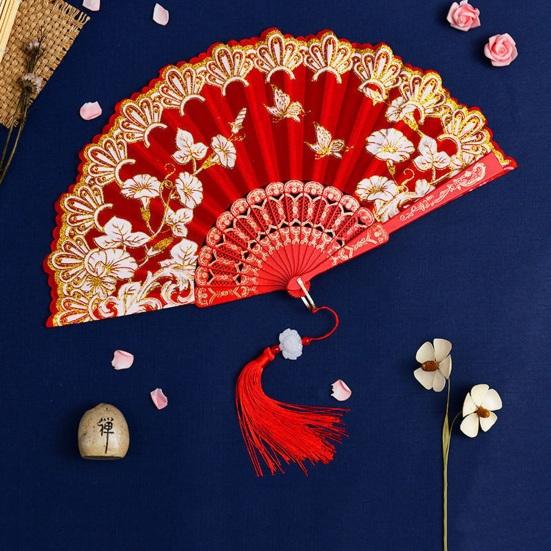 Ручной веер в винтажном стиле, яркий цвет, изысканный узор, тонкая работа, ультралегкий, тканевый, ретро, китайский стиль, складной веер, реквизит для фотографии