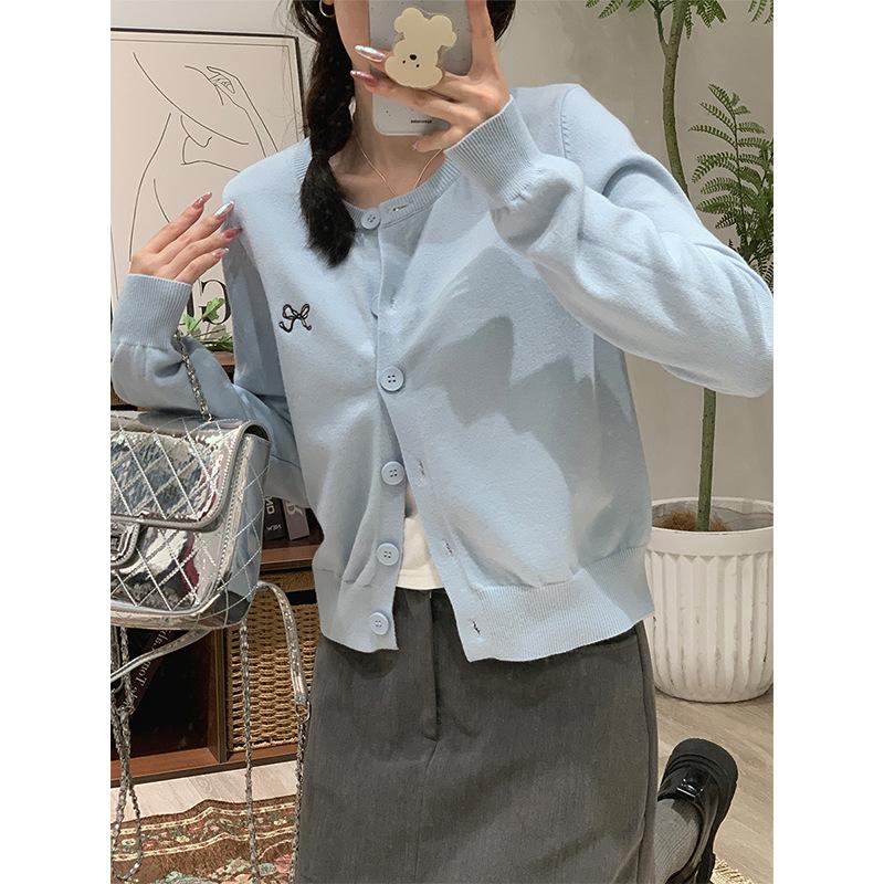 Корейский мягкий трикотажный кардиган с круглым вырезом и длинными рукавами для женщин 2024 года, новый свободный повседневный пиджак, дизайн топа