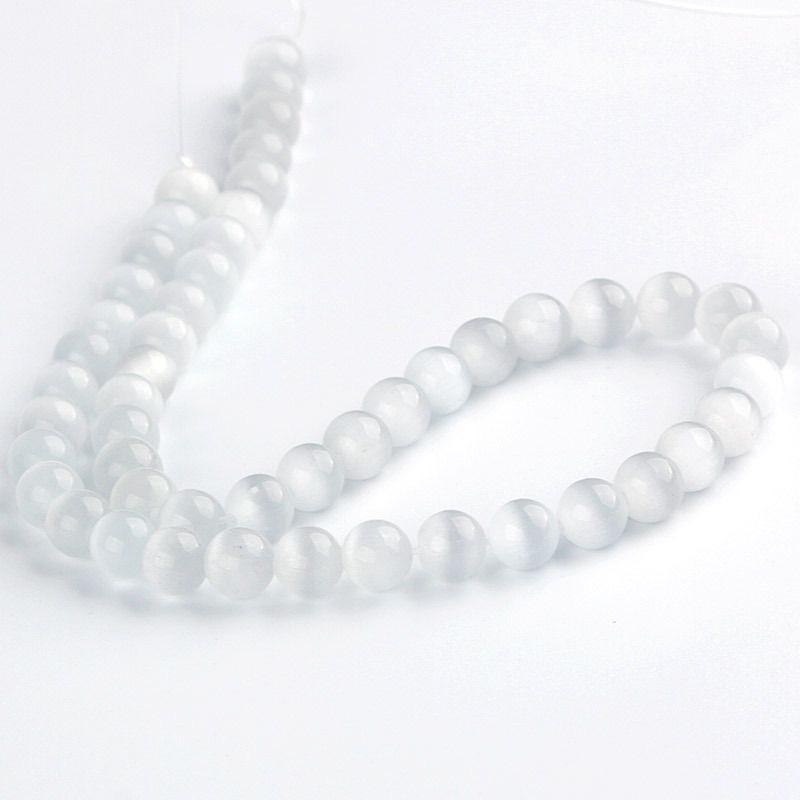 Круглые бусины «кошачий глаз» белого цвета для изготовления украшений и аксессуаров своими руками