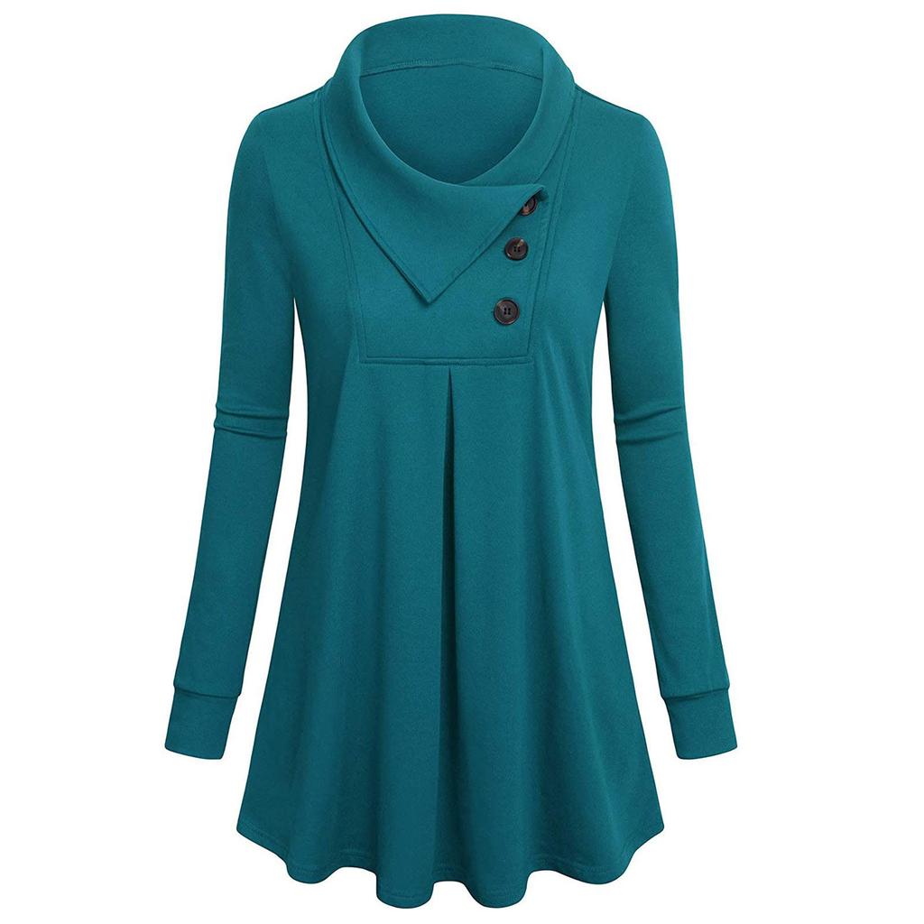 Женская однотонная футболка с длинным рукавом на пуговицах, свободный пуловер