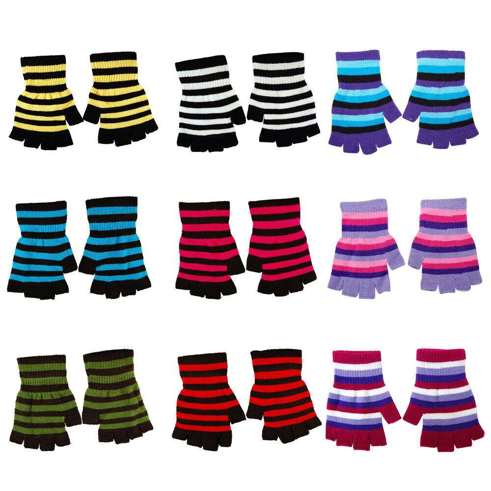 Gothic Warm Winter Fingerless Comfortable Knitted Gloves Striped Thicken Knit Mittens