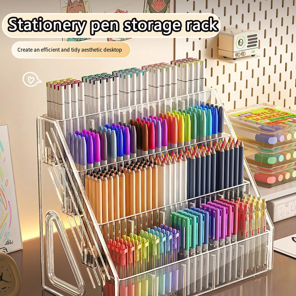 Acrylic Organizer Pen Holder Clear Marker Storage Desk Pencil Holder Organizer Makeup Brush Holder Divider Stationery Organizer