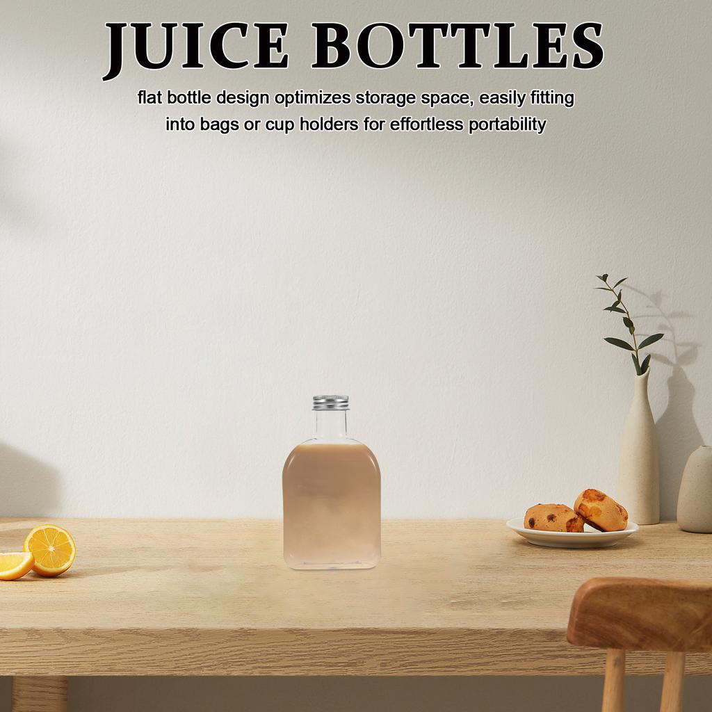 15pcs Cold Drink Bottles 350Ml Flat Plastic Beverage Containers Clear Reusable Juice Flask For Travel Ice Coffee Smoothie Tea