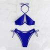 Женский купальник, стильный женский летний комплект бикини с бюстгальтером на шее, трусы с высокой талией и шнуровкой, быстросохнущий купальный костюм для пляжа