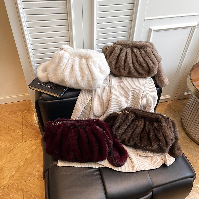 Yogodlns Модная сумка-облако с драпировкой, маленькие сумки на плечо из мягкого искусственного меха для женщин, зимний тренд, сумки-тоут, сумка через плечо