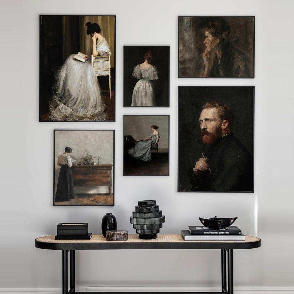 Винтажный портрет женщины, читающей интерьер, живопись, холст, постеры и принты, антикварные настенные художественные картины для декора спальни