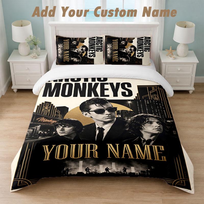 Bedding Set 1 Duvet Cover 2 Pillowcases Arctic Monkeys Print Soft Bed Linen Bedroom Decor