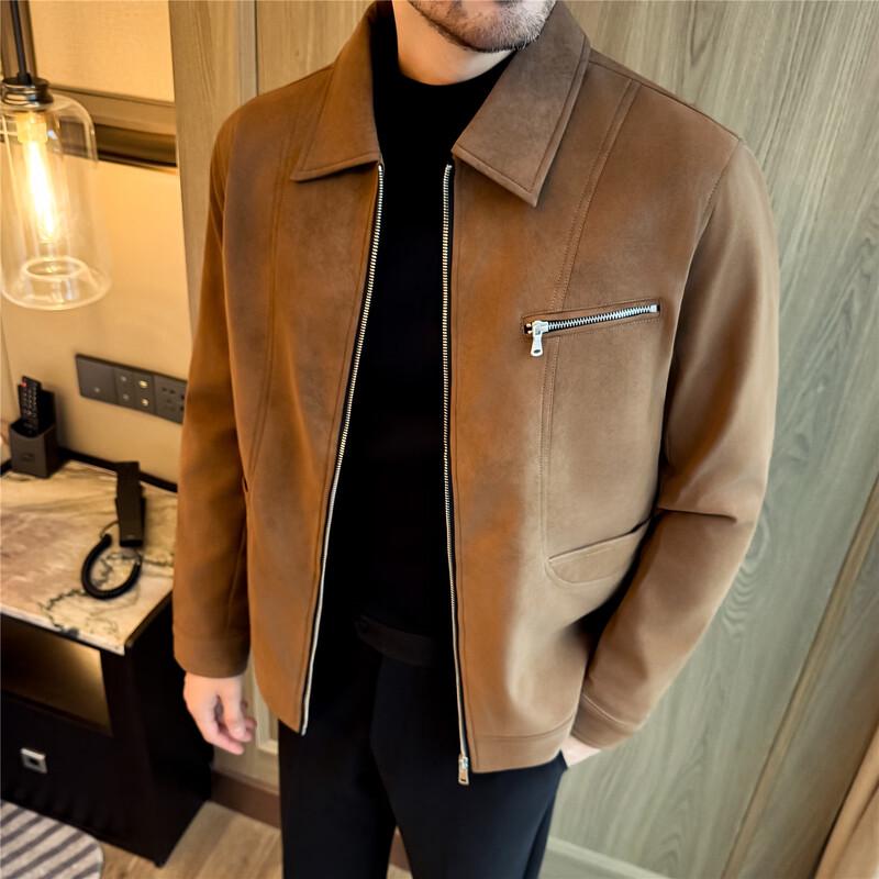 Patowa Men's Faux Suede Zipper Lapel Jacket