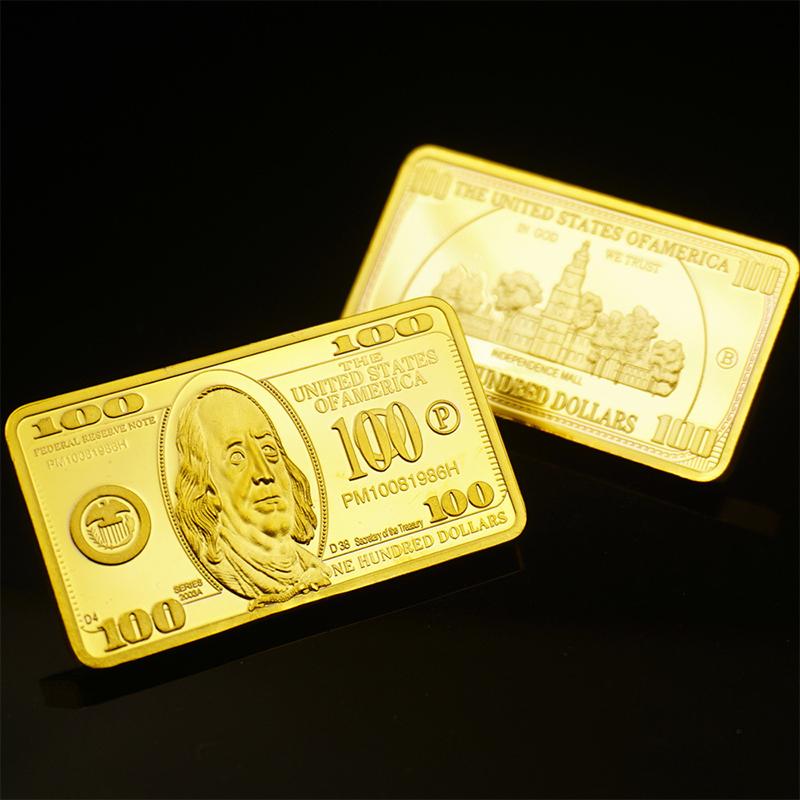Usa 100 Dollar Bullion 24K Gold Bar American Metal Coin Golden Bars Usd With Gif