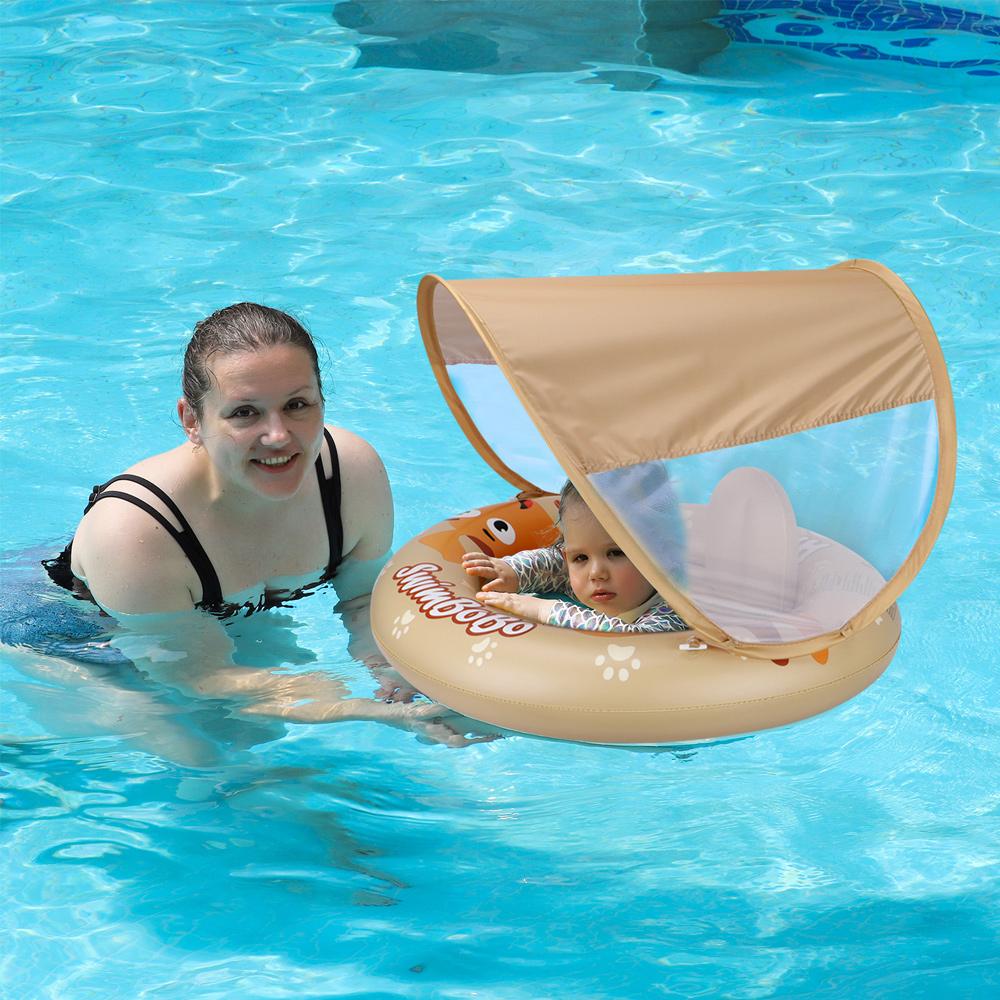 Swimbobo New Kids Inflatable Cute Puppy Swimming PVC Seat Boat Floating Water Toy Baby Swim Rings Pool Float Rings With Canopy