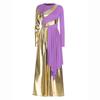 Womens Liturgical Dance Jumpsuit Metallic Color Block Patchwork Irregular Drape Wide Leg Choir Performance Costume