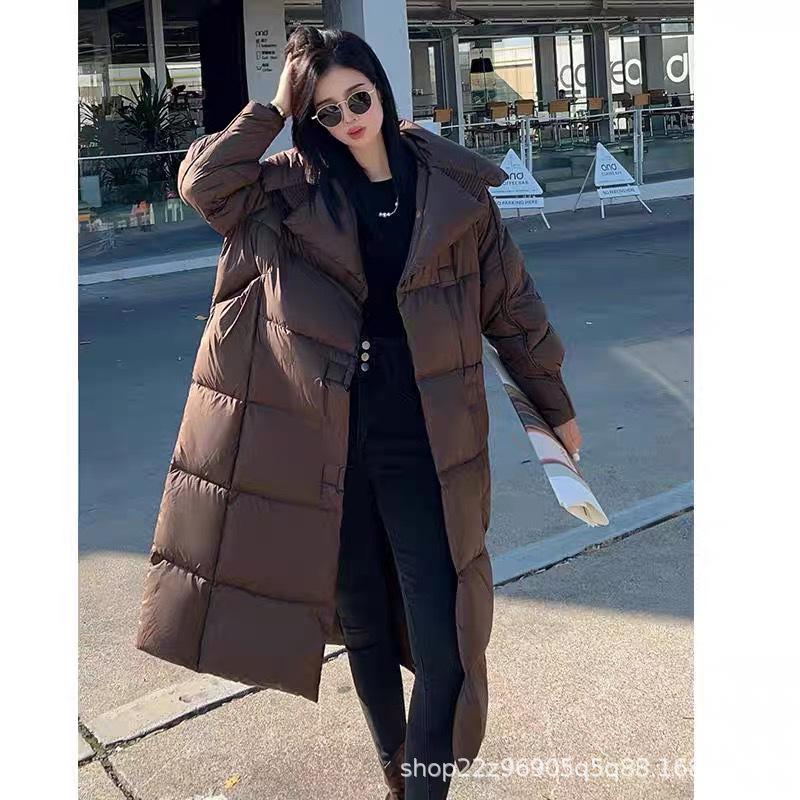 Women's Long Down Coat with Oversized Collar - Stylish, Warm, and Loose-Fitting Over-the-Knee Design