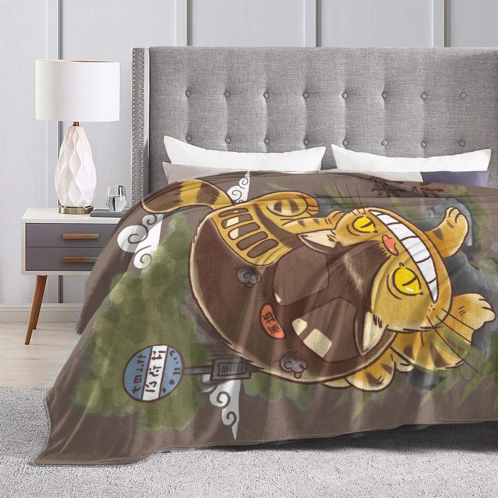 Традиционные вязаные одеяла Некобус Японские Т-Тоторо Кот-автобус Флисовый плед Постельные принадлежности Диван Портативные Мягкие Теплые Покрывала