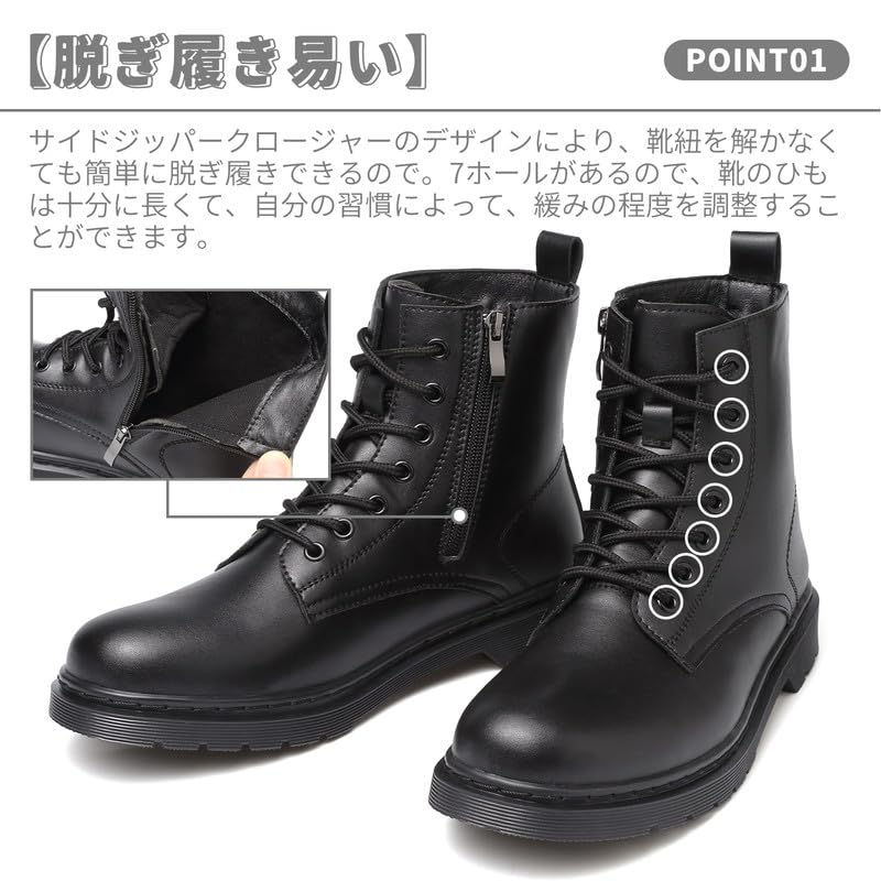 Boots Motorcycle Boots Side Zip High Cut Short Boots Thick Sole Boots Waterproof Work Boots Engineer Boots Riding Shoes Lace Up Boots Black Ankle